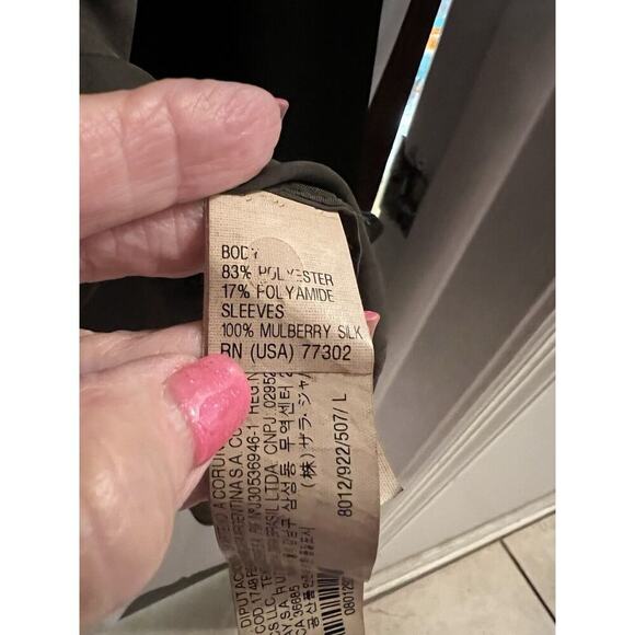 Zara Woman Green Black Silk Blend Tunic Semi Sheer Sz L - Picture 4 of 5